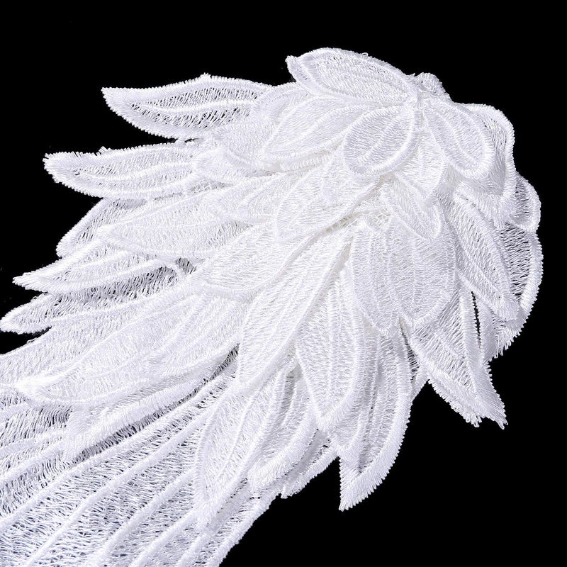Onwon 1 Pair 3D Angel Wings Embroidered Neckline Lace Trim Applique Sewing On Patches White Large - Image 3